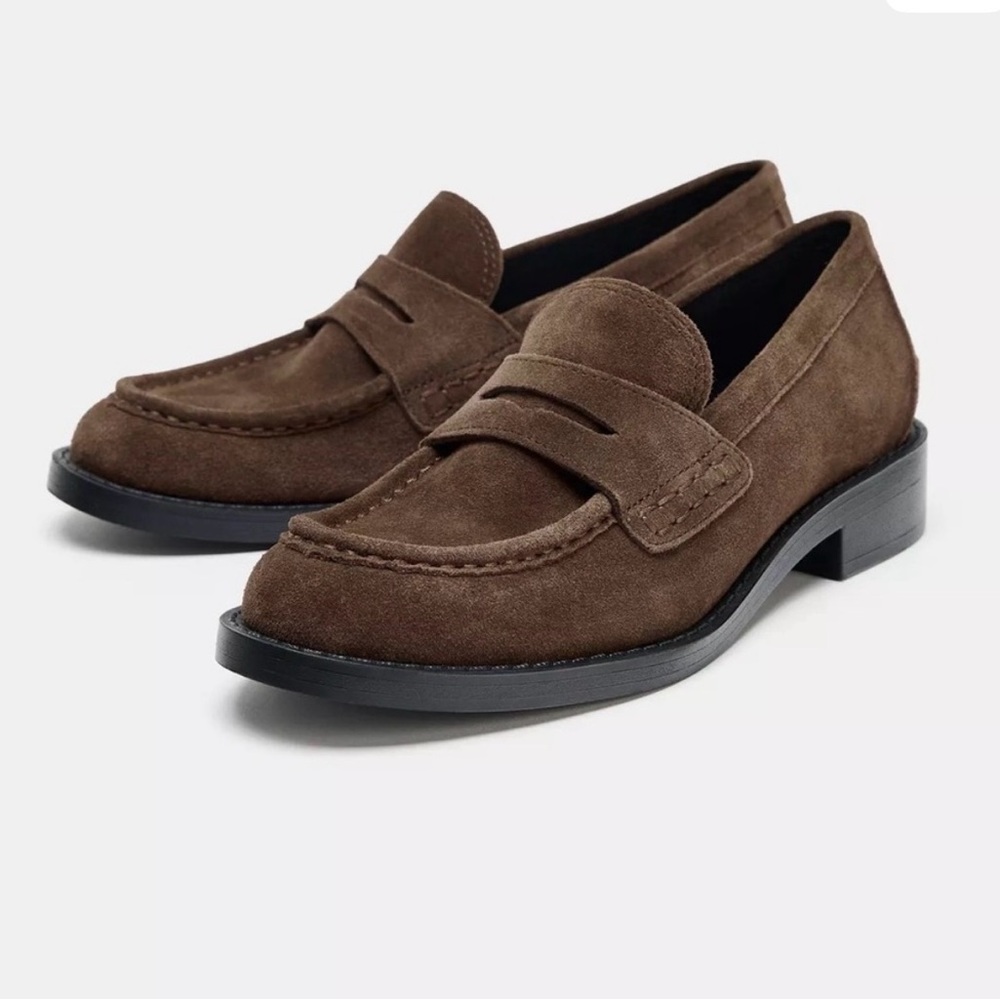 Zara Brown Suede Loafers